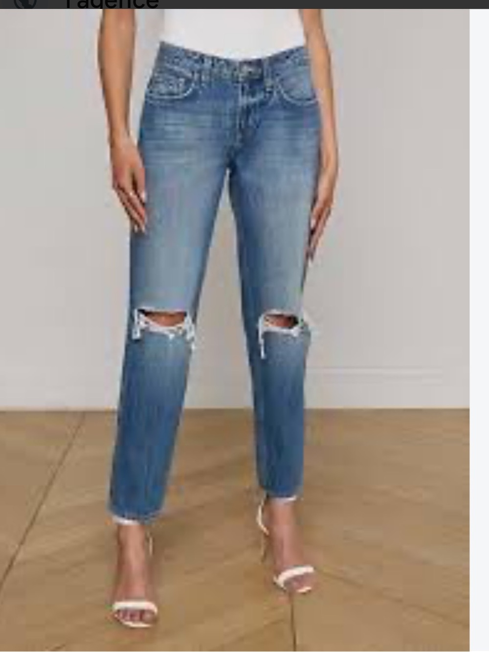 L'AGENCE distressed blue denim jeans heavy blowout shredding at both knees Sz 33